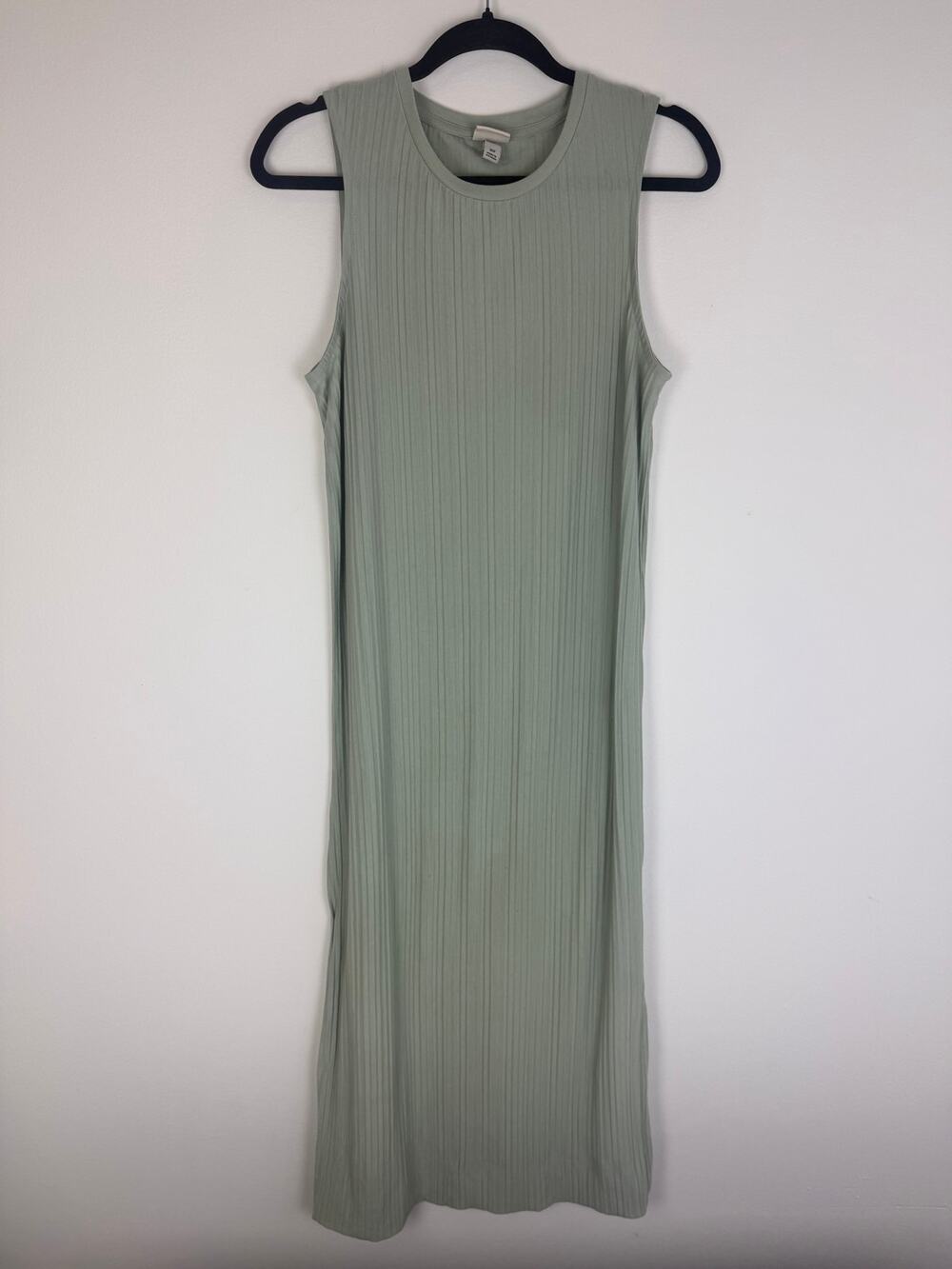 A New Day Womens Plisse Side Slits Basic Chic Knit Maxi Tank Sage Green Dress XS